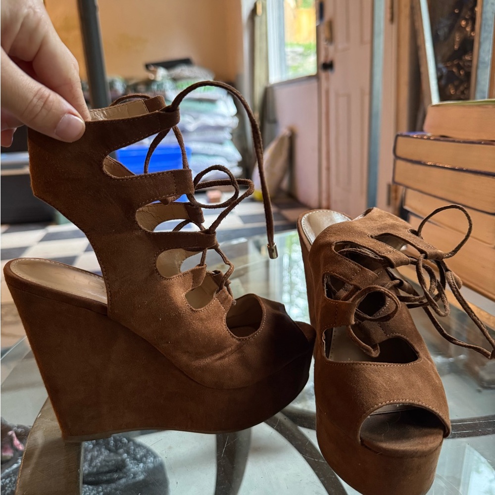Aldo Brown Lace-Up Wedge Heels